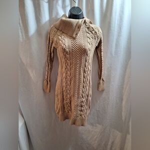 Cozy Cable Knit Sweater Dress - Tan